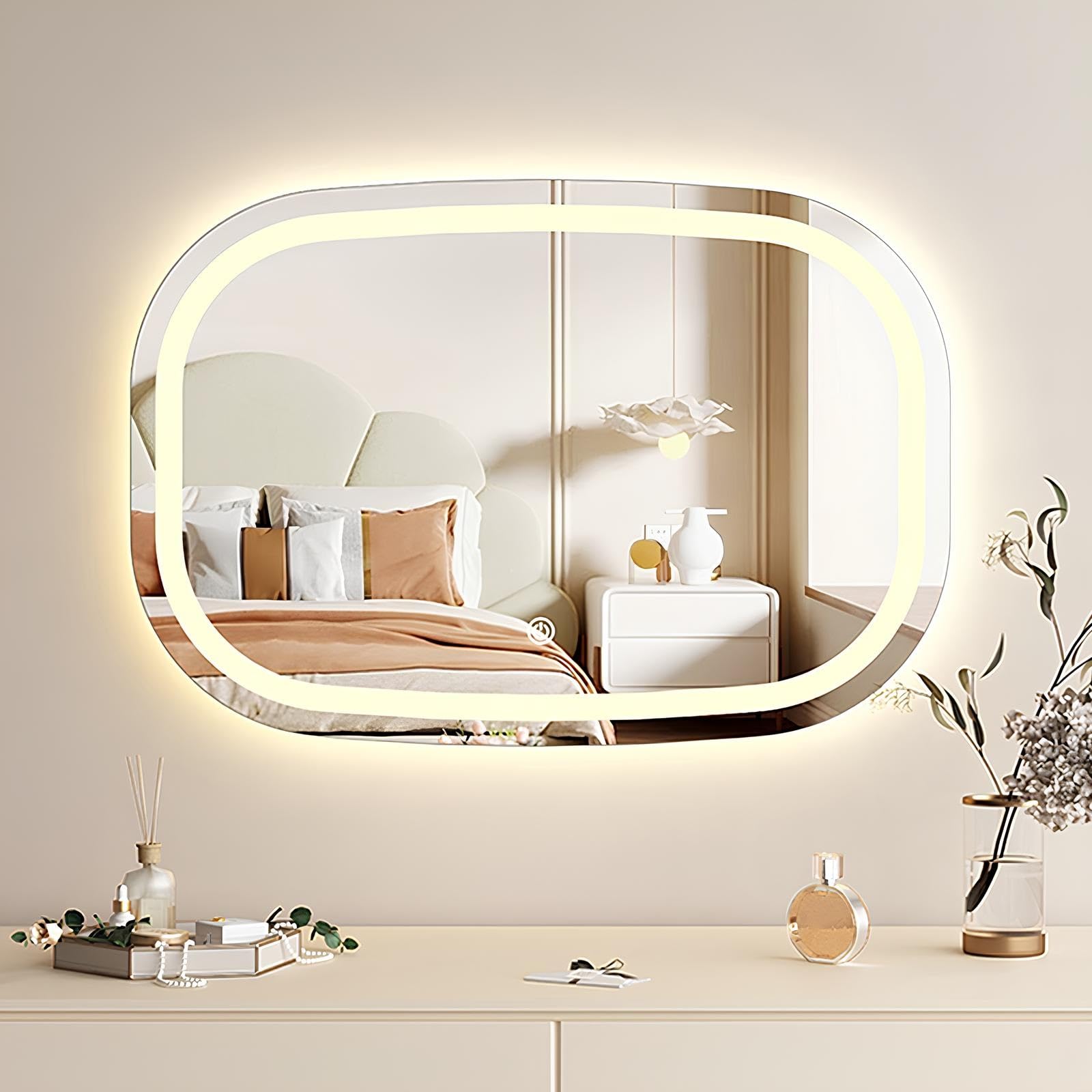 WJFTODAY LED Bathroom Mirror with Smart Touch Lights - Oval Vanity Mirror for Wall, 3 Color Options, Sizes 40x60cm/50x70cm/60x80cm, Perfect for Makeup and Grooming