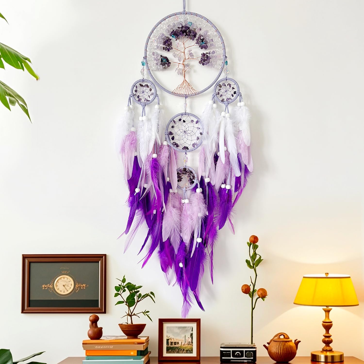 Tree of Life Dream Catchers, Perfect Butterfly Crystal Handmade Art Dream Catchers for Home Wall Hanging Decoration, Kids Bedroom Decor, Adults Teens Girls Festival Blessing Gift (Purple)