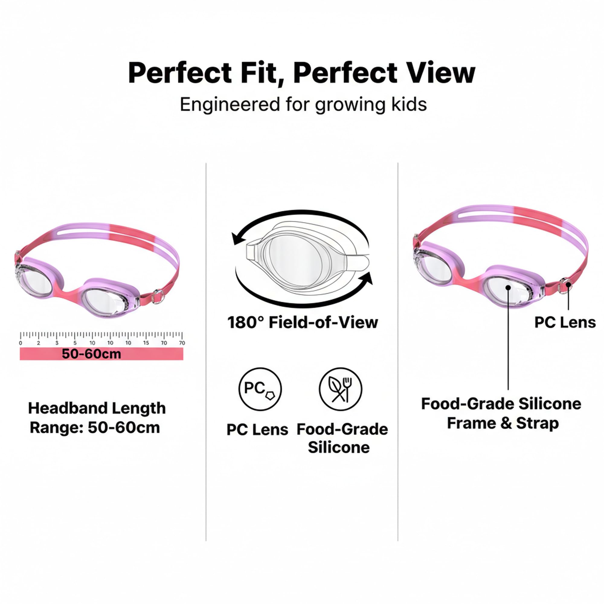 Occhialini da nuoto bambini HD anti-appannamento: Protezione UV | Fascia elastica monopezzo | Guarnizione in silicone | Unisex (3-14 anni)
