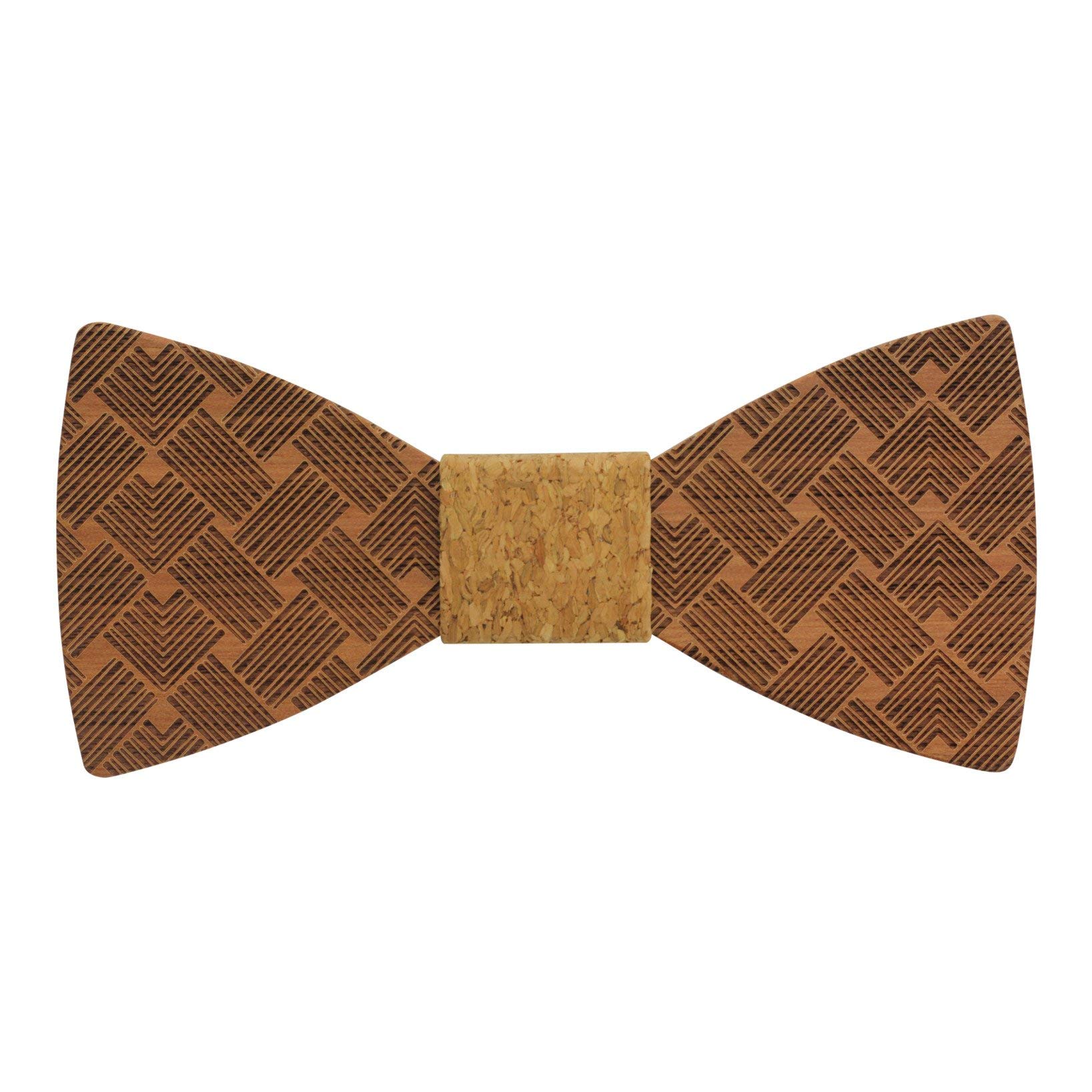 Adult-Sized Red Sandalwood Bow Tie with Woven Pattern and Cork Centre