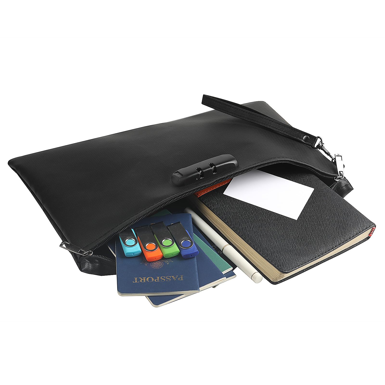 Bolsa de documentos impermeable e ignífuga con cerradura de contraseña, negro, 36 x 26 cm, bolsa de almacenamiento multifuncional, funda de seguridad