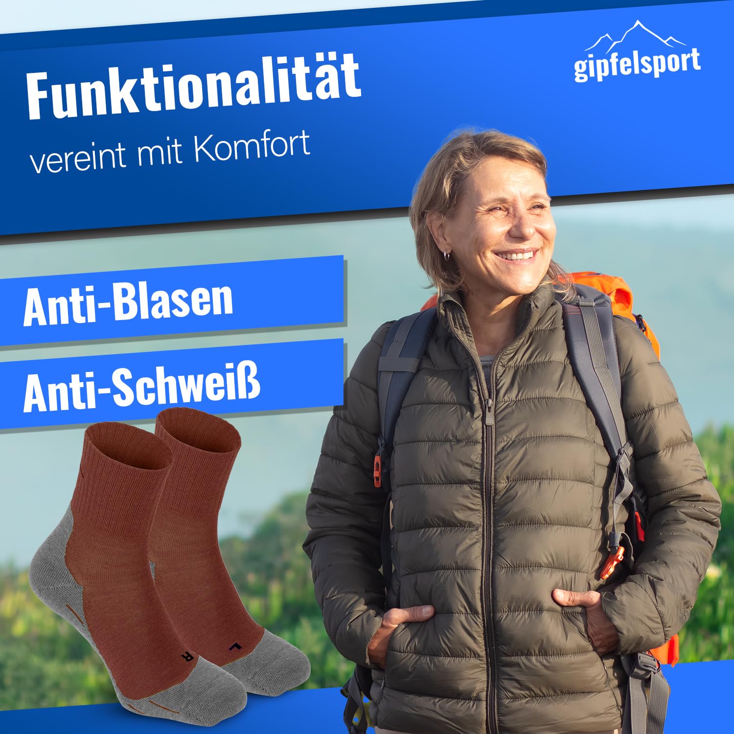 gipfelsport Lekkie skarpety turystyczne z wełny merynos, do aktywności na świeżym powietrzu, trekkingowe, dla kobiet, mężczyzn i dzieci, 1 lub 3 sztuki w opakowaniu