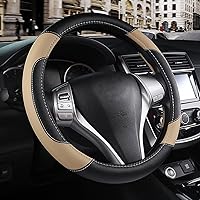 Szttswamp Beige Microfiber Leather Steering Wheel Cover - Non-Slip, Breathable, Universal Fit 14.5-15 Inch for Safer Grip & Comfort