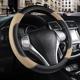 Capa de volante de carro de couro, protetor de capa de roda de carro antiderrapante, couro de microfibra respirável, ajuste universal para a maioria dos carros (bege)