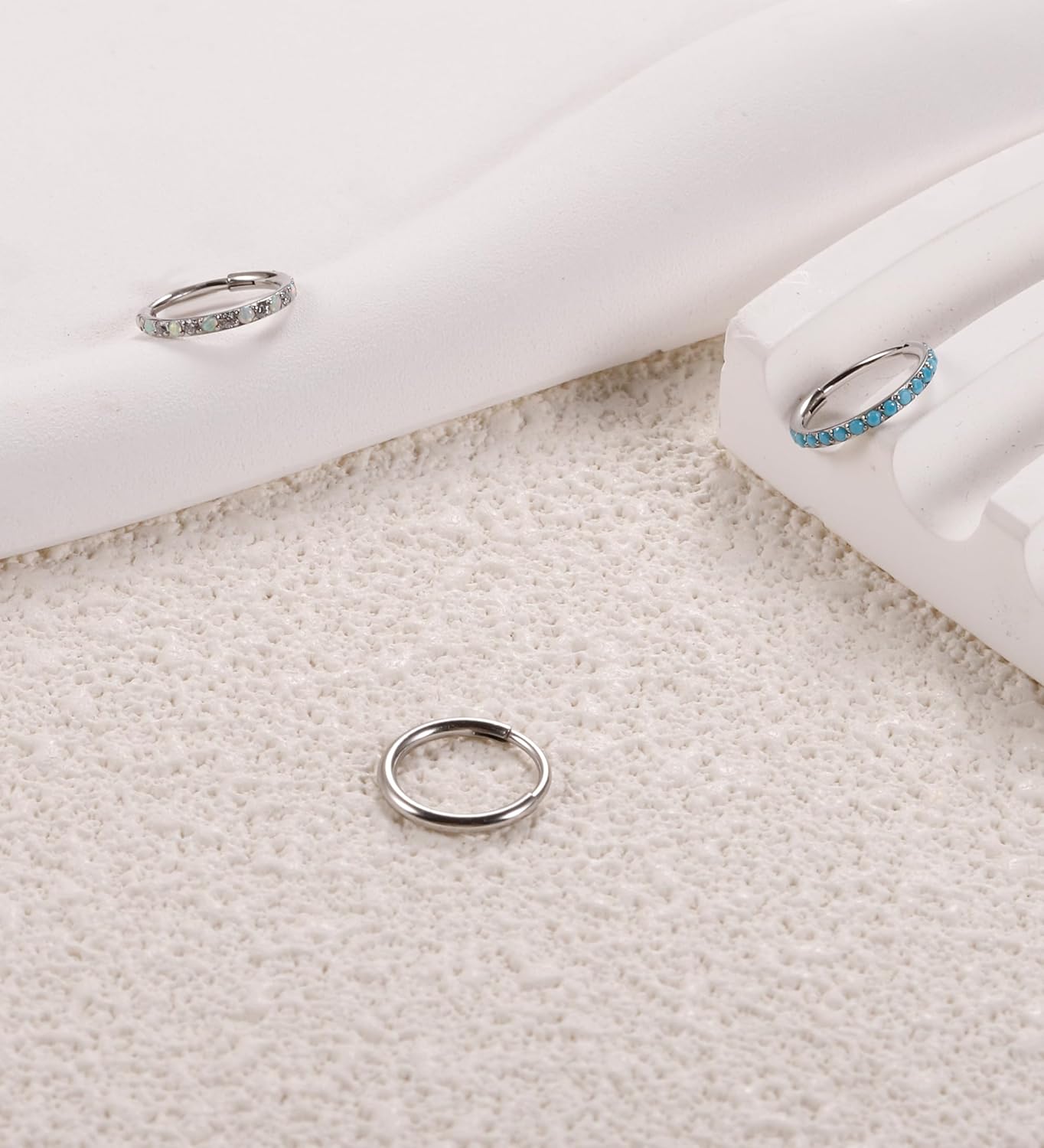 3pcs Nose Rings Hoops - 316L Surgical Steel Nose Hoops 16G/18G/20G CZ Opal Turquoise Clicker Septum Nose Ring Lip Helix Cartilage Hoop Earring Daith Rook Conch Body Piercing Jewelry for Women Men 6mm 8mm 10mm - Image 4