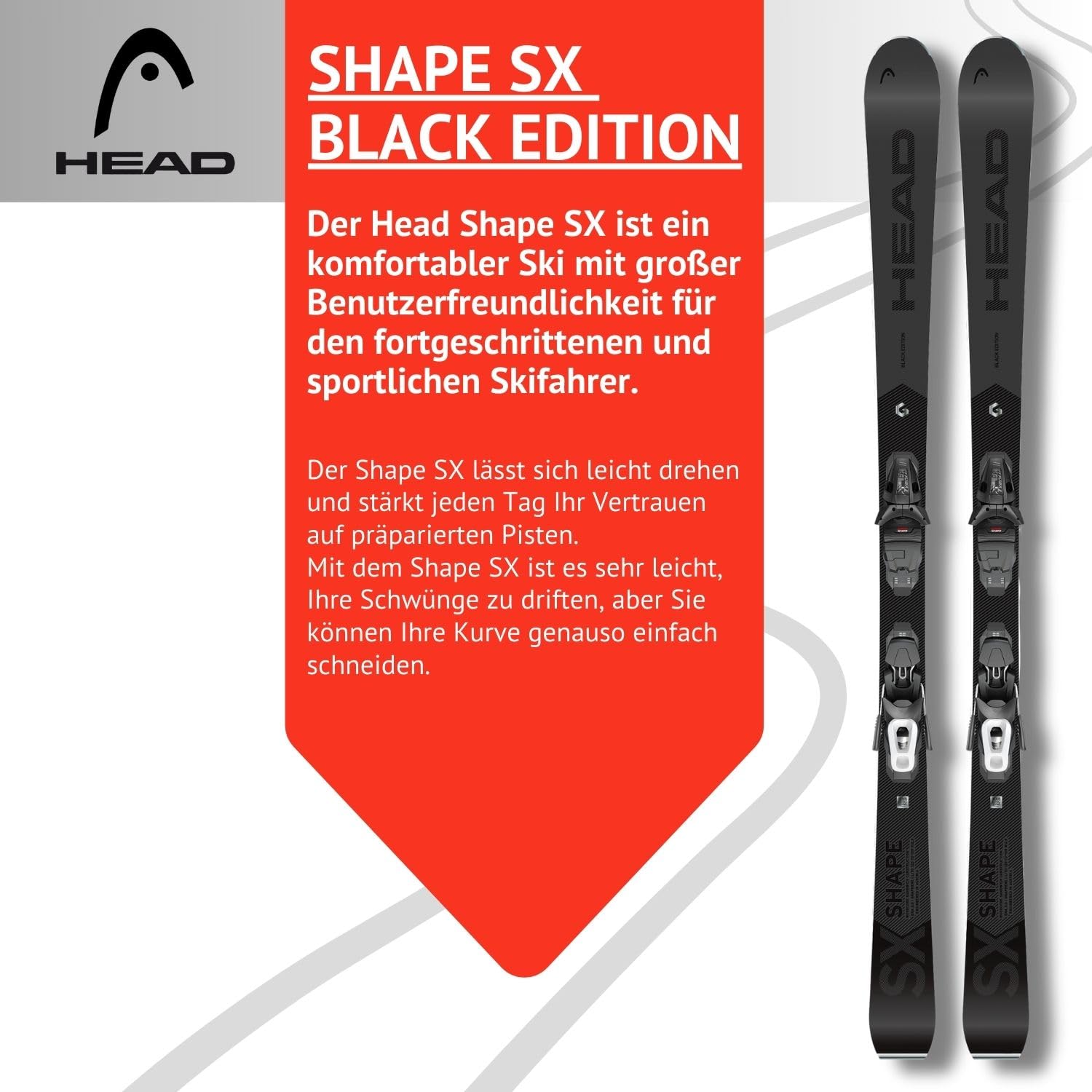 Ski Alpinski Pistenski - Head Shape SX Black Edition - Speed Rocker - inkl. Bindung PR11 GW Gripwalk Z3-11 - für Fortgeschrittene und Könner - Carvingski für präparierte Piste