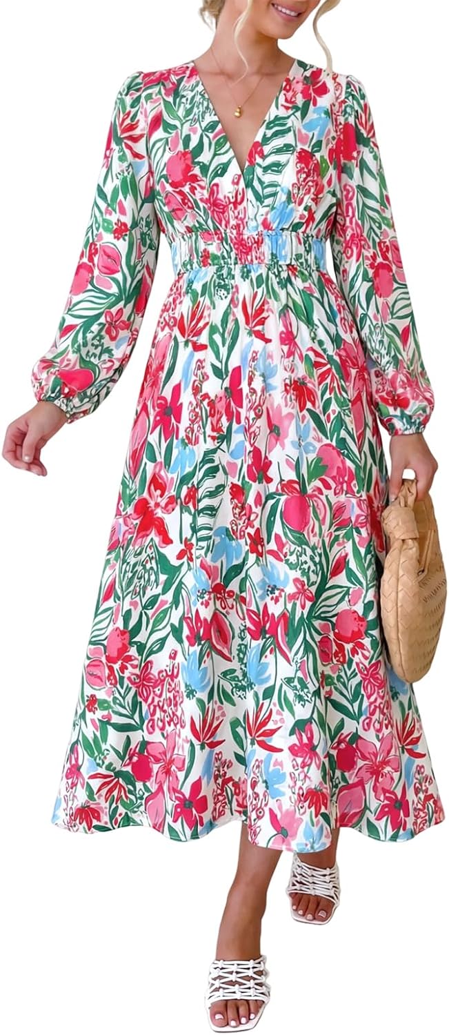 Women's Long Sleeve Floral Maxi Dress 2026 Spring Summer Wedding Guest Dress