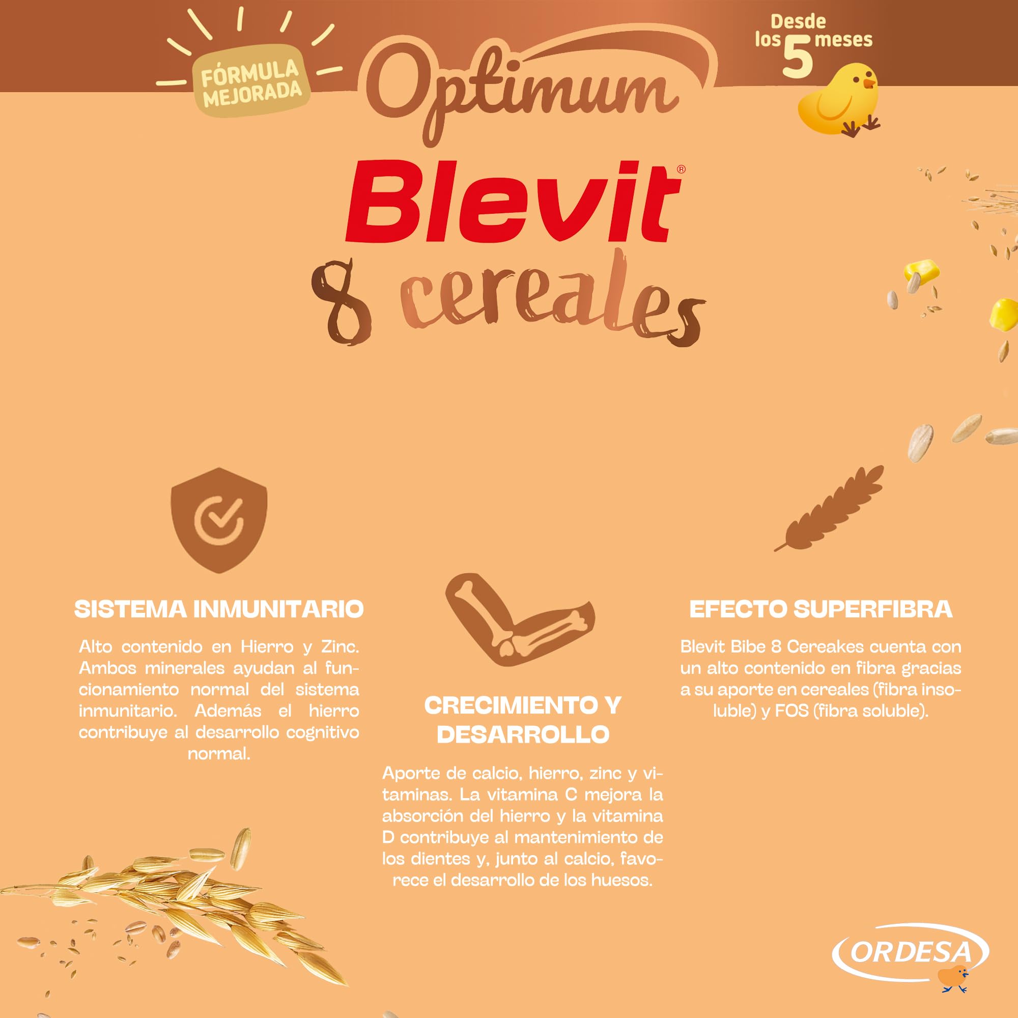 Blevit Optimum 8 Cereales 250g Papilla Bebé 5 meses 92% Cereales Vitaminas Minerales Fibra