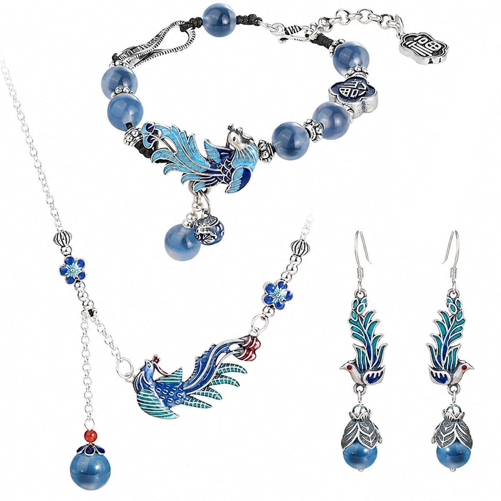 Set De Joyería Fénix, Collar Pulsera Pendientes, Plata S925