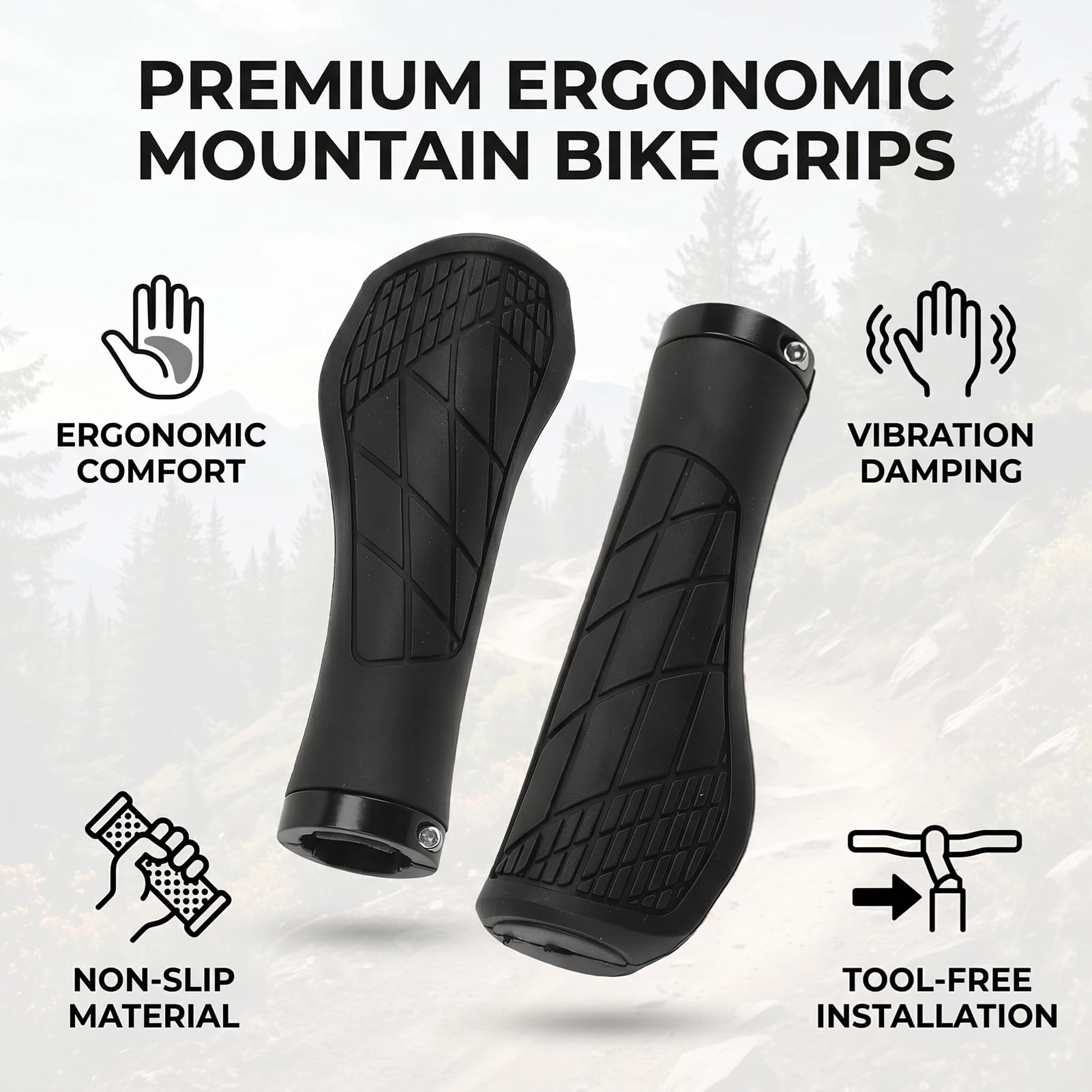 Cocoarm Ergonomiczne Chwyty na kierownicę Roweru Miękka Guma Chwyty do Rowerów Górskich Antypoślizgowe Amortyzacja Dopasowanie do Dłoni Elastyczna Konstrukcja dla Osób Dojeżdżających Pracy na Rowerach
