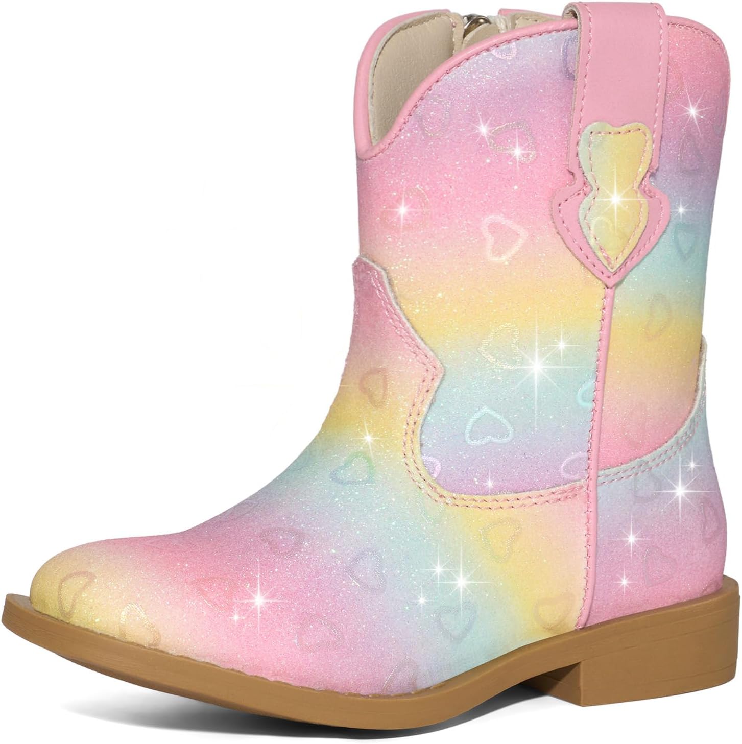 Rollda Girls' Cowgirl Boots, Glitter Cowboy Boots with Cute Heart, Sparkly Sequin Dress Boots for Birthday Party Dance(Toddler/Little Kid)
