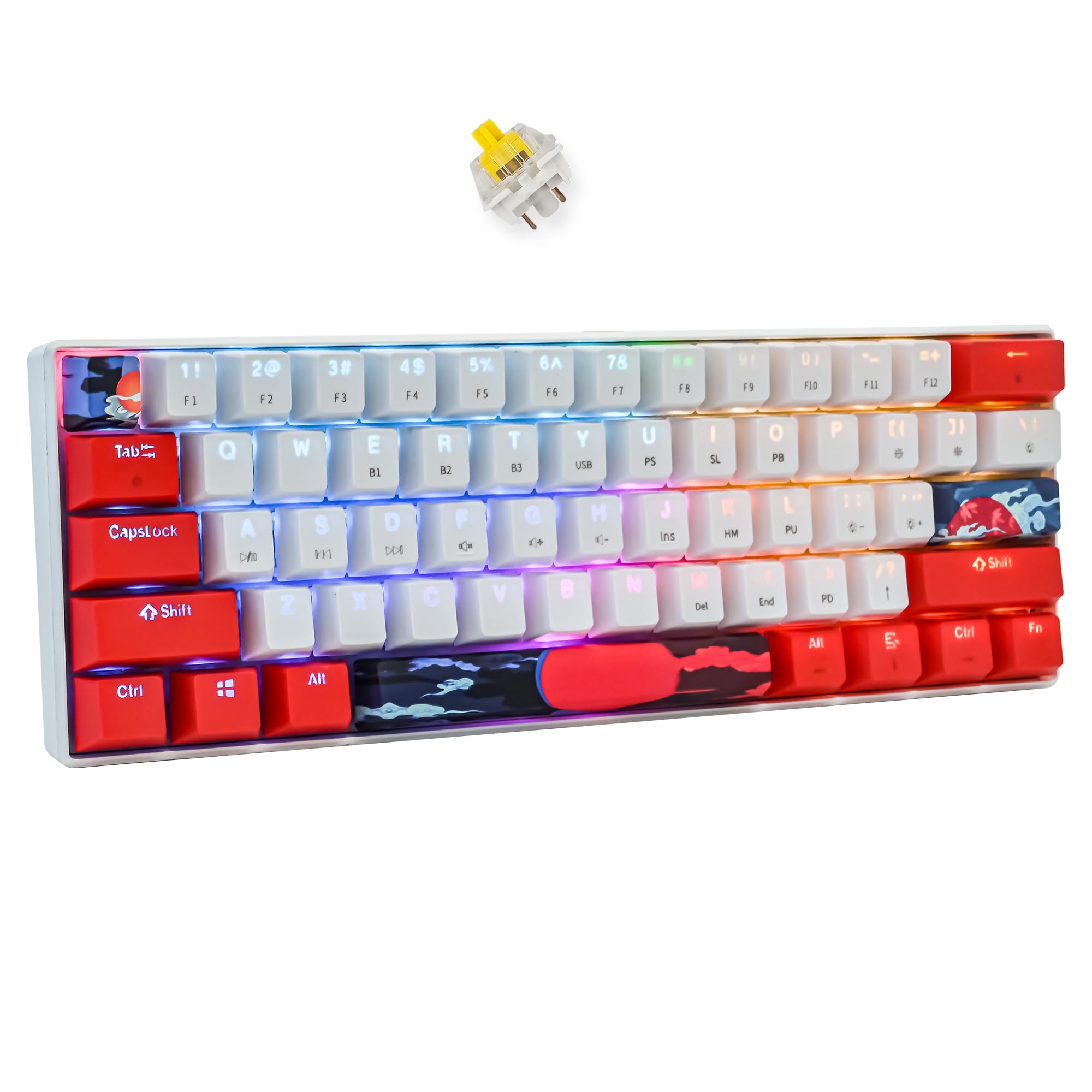 SbocKeeb Tastiera Wireless Gaming,60% Tastiera Meccanica Senza Fili-American QWERTY Layout 61 Tasti Anti-Ghosting, Retroilluminazione RGB per PC