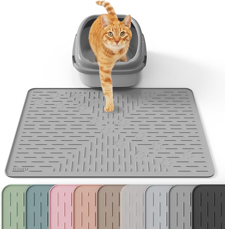 Tapete para Caixa de Areia de Gatos em Silicone com Ranhuras Coletoras OHMO Cinza 60 x 40 cm