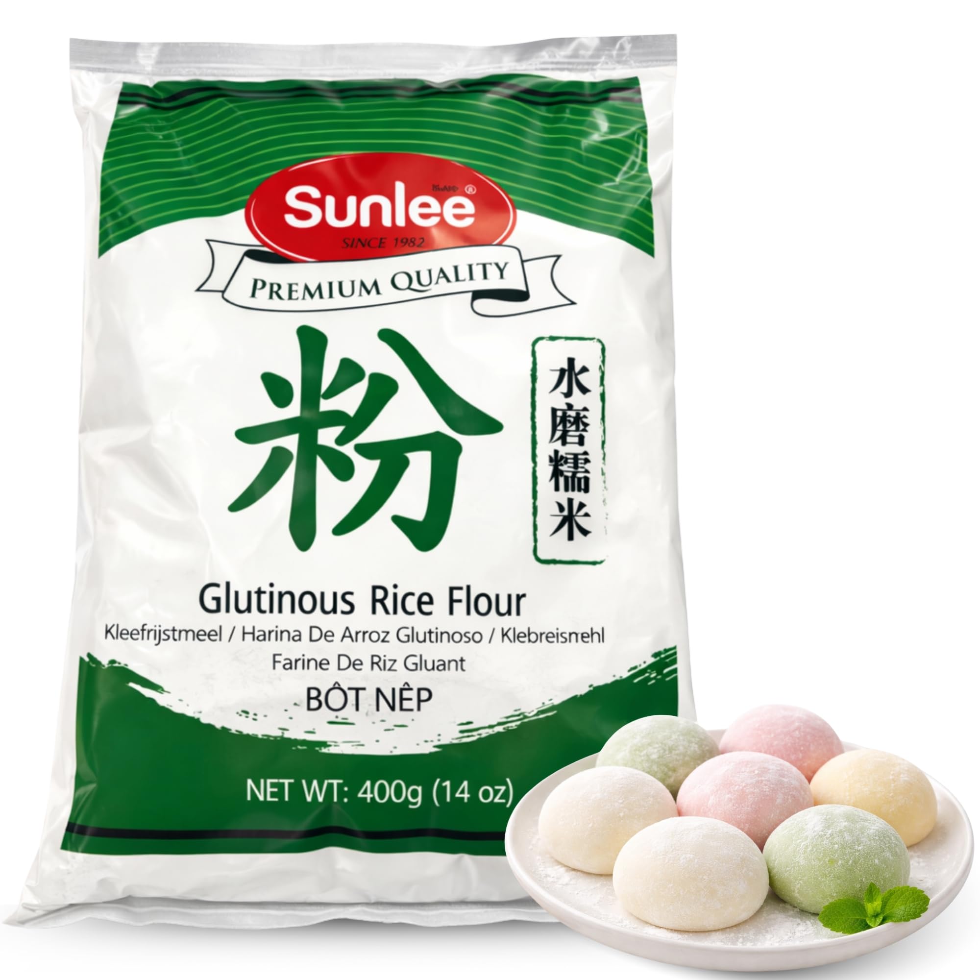 Harina de Arroz Glutinoso, harina de arroz pegajoso, Harina Sin Gluten, Ideal para mochis, pasteles de arroz y dumplings, Ingrediente Arroz glutinoso 98% y agua 2%, Contiene 1 unidad de 400 gr