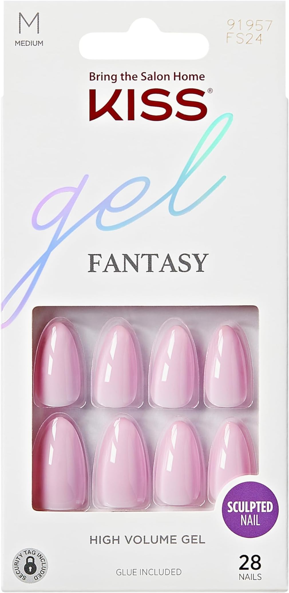 Gel Fantasy, Press On Nails, Nail glue included, 'No Regrets', Light Pink, Medium Size, Almond Shape, Includes 28 Nails, 2g Glue, 1 Manicure Stick, 1 Mini file
