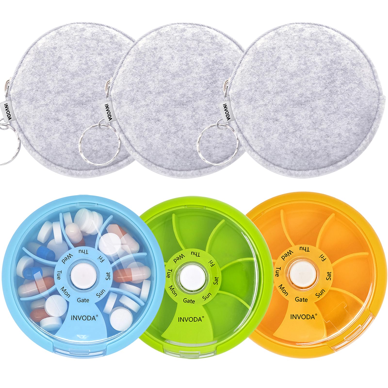 Pill Organizer Small Pill Case 7 Day Portable Travel Pill Box Cute Daily Pill Container for Medicine Fish Oil Supplements Vitamin Case (Blue+Green+