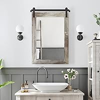 Vista 35 de COGOOD - Espejo de puerta de granja estilo granero - 41" x 26" Espejo de pared con marco de madera rústica para baño, sala de estar, decoración