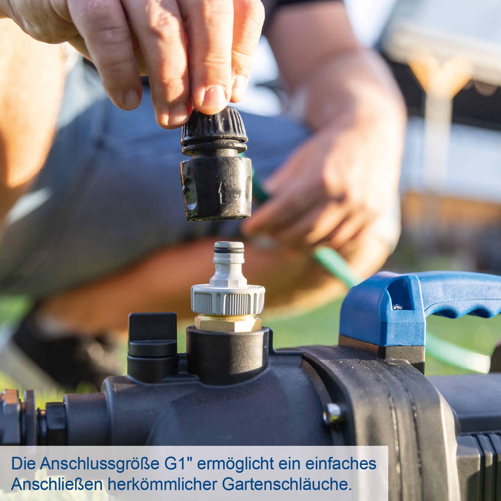 Scheppach Pompa da giardino a batteria C-GP3000-X con tubo da 2 m, portata 3000 l/h, altezza di erogazione 25 m, profondità di immersione 8 m, pressione di erogazione 2,6 bar, serie 20 V-IXES, con