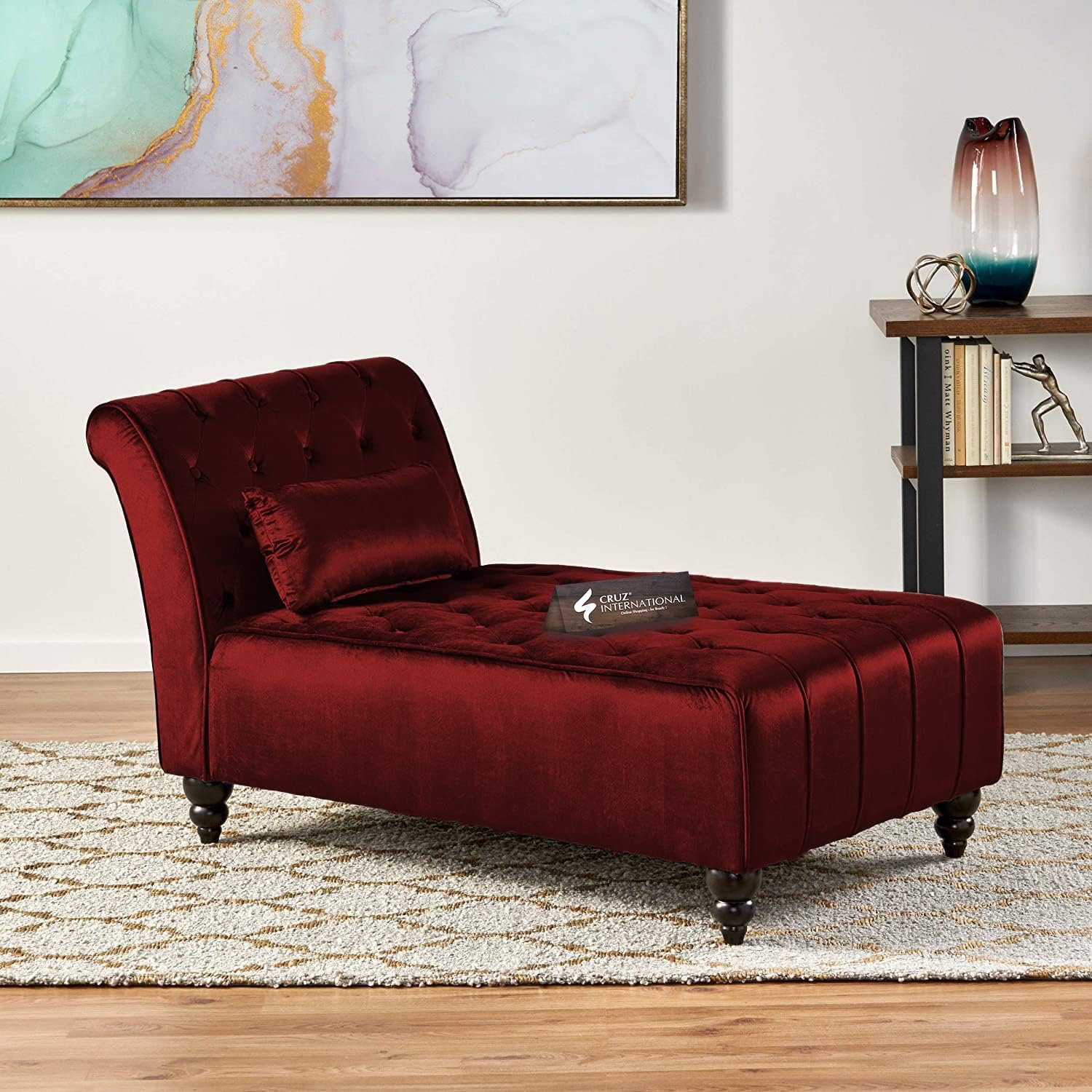 Modern 3-Seater Fabric Sofa - Stylish Settee Diwan Couch with Chaise Lounge for Home, Living Room, and Office - 100+ Fabric Colors Available (Maroon)