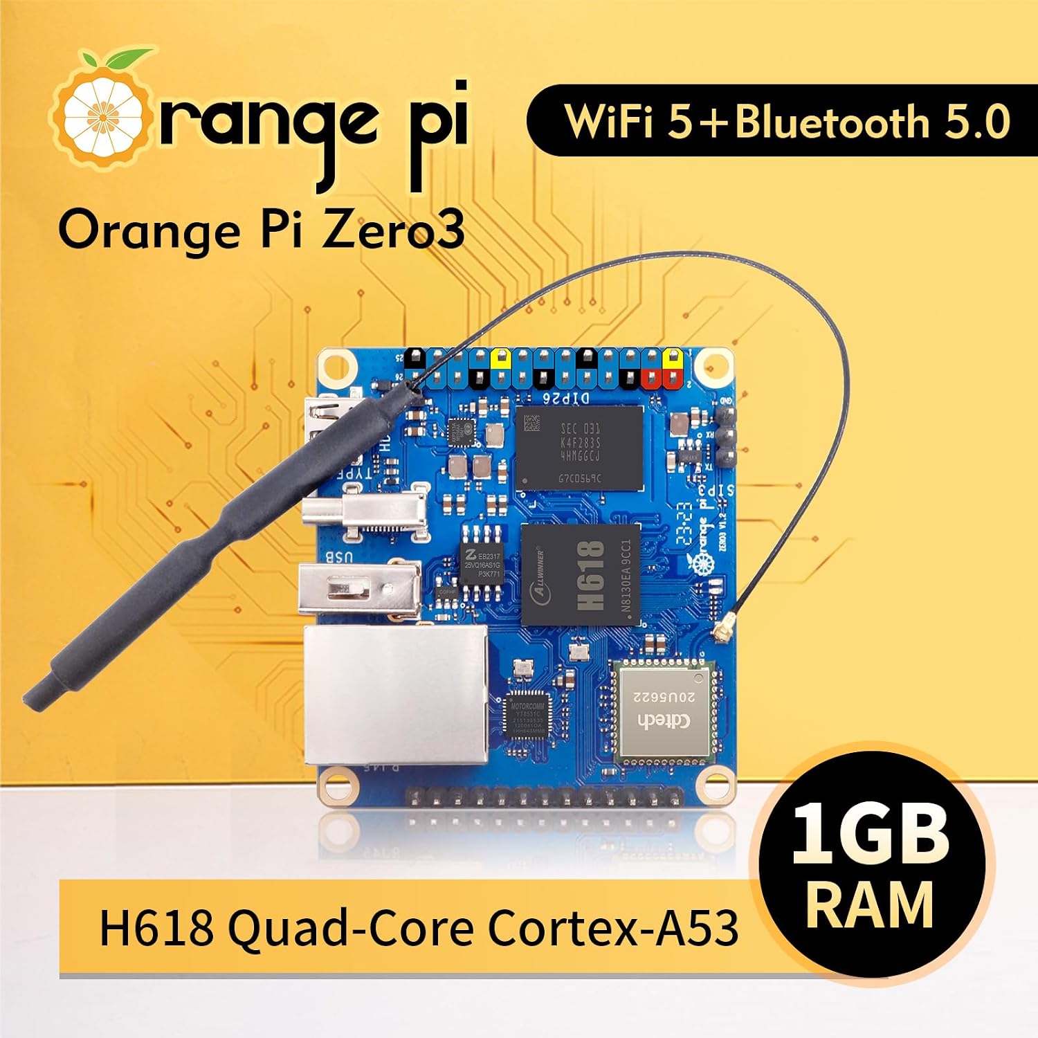 Orange Pi Zero 3 1G Allwinner H618 LPDDR4 Quad Core 64 Bit Single Board Computer, Support 4K Display WiFi Bluetooth (Zero 3 1G)