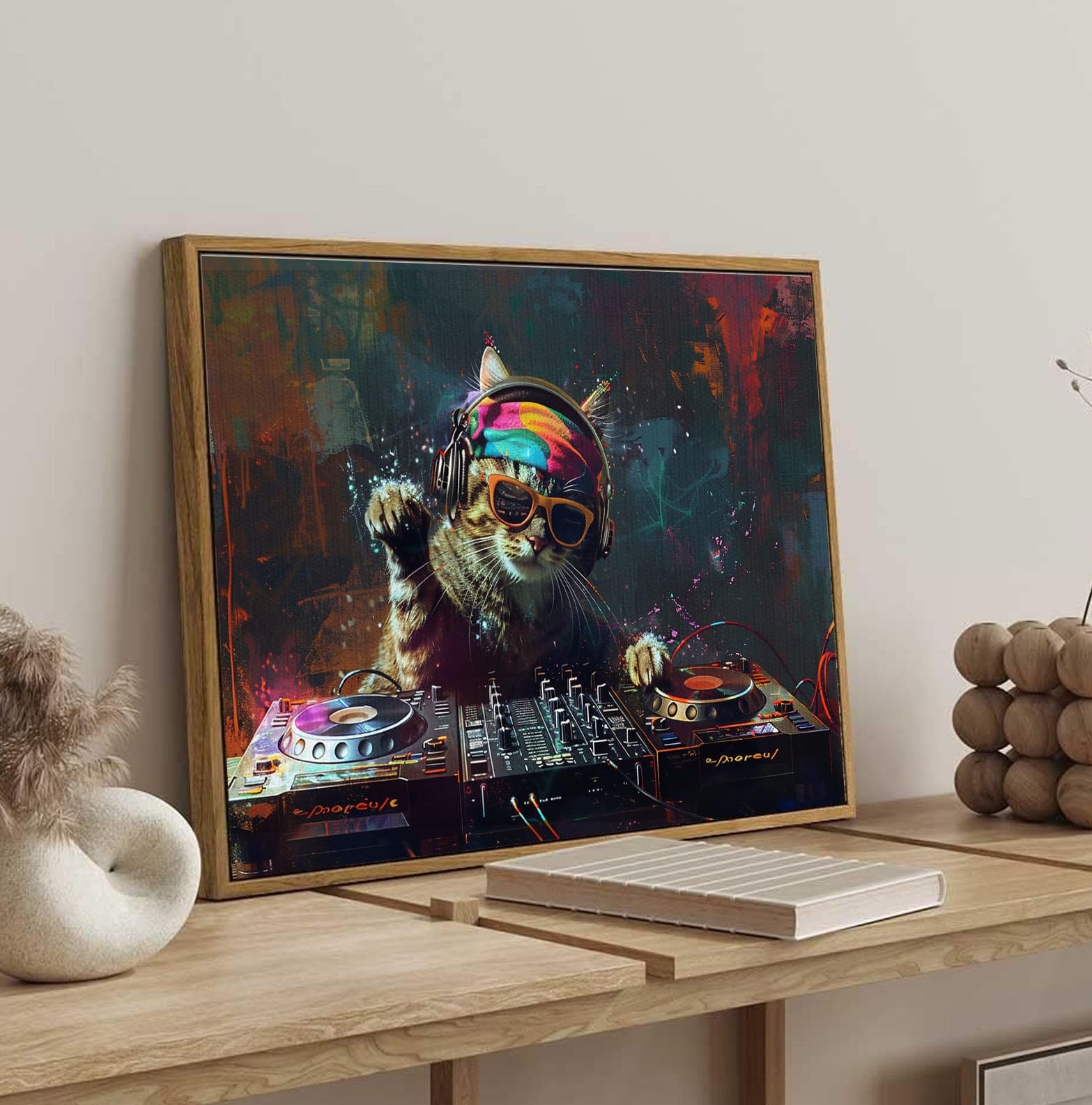Amazon.com: DINHVBIEN9322 Canvas Print Wall Art- Cat Play DJ in