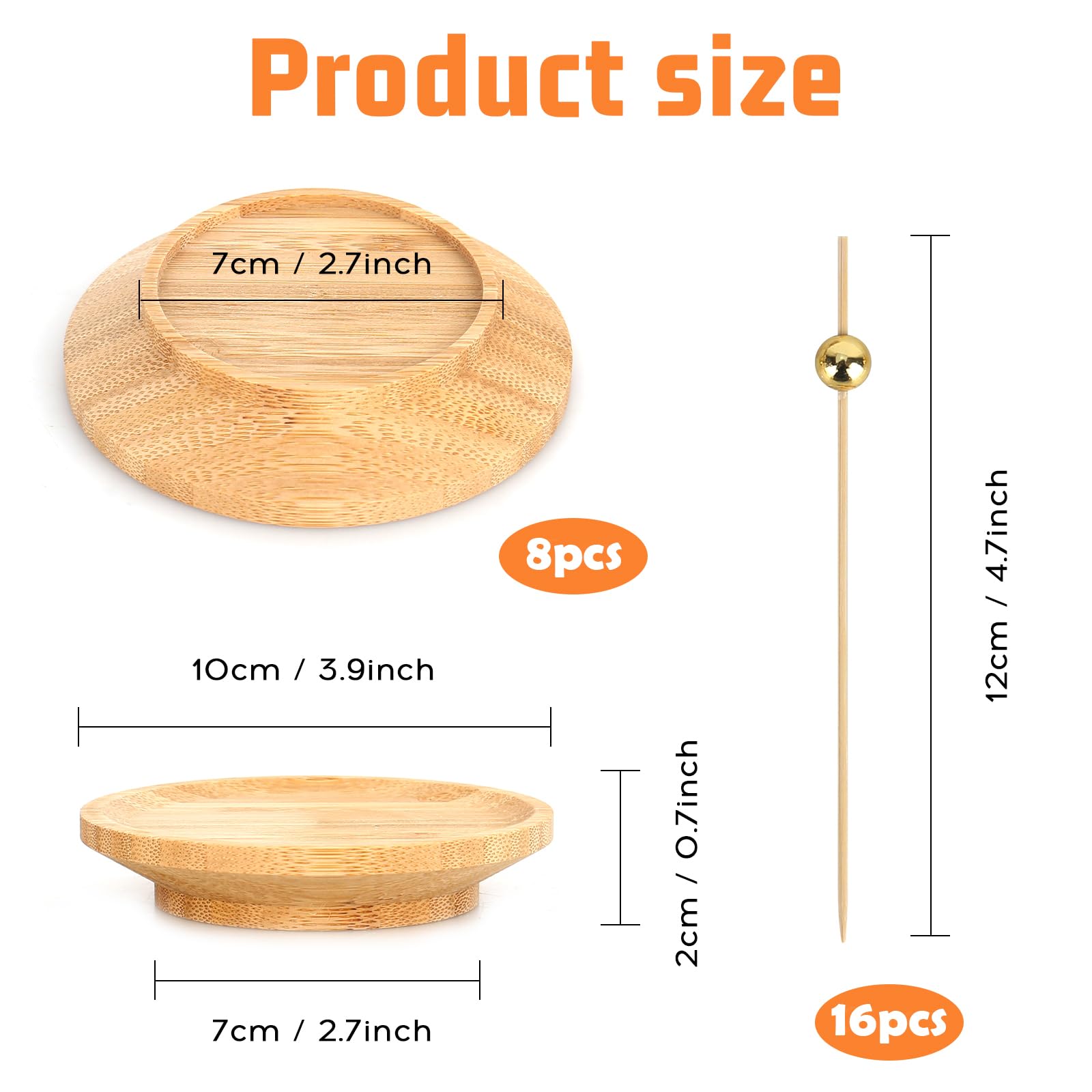 8 piezas de decoración para copas de vino de bambú con 16 varillas de madera para postres y aperitivos