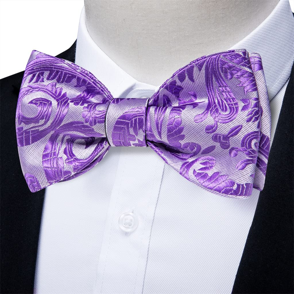 Papillon da Uomo con Motivo Floreale Viola Accessori da Sposa per Uomo Fiocco da Uomo con Papillon e Fazzoletto