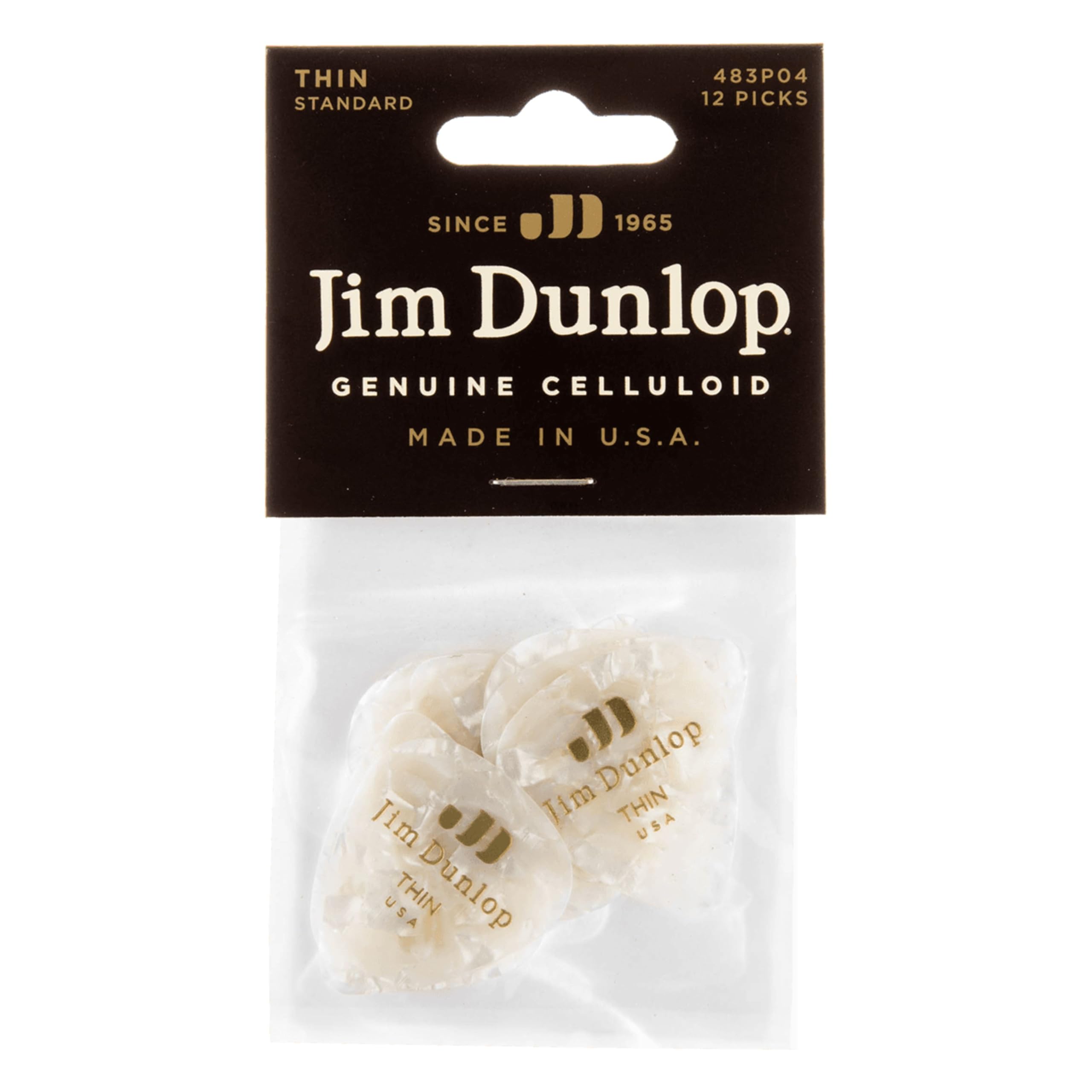 Confezione Plettri Dunlop 483P05HV Spessore Heavy Plettri Per Chitarra Dunlop - Confezione Da 12, Celluloide Pesante, Colore Shell, Made In USA Corde Chitarra Acustica Elixir