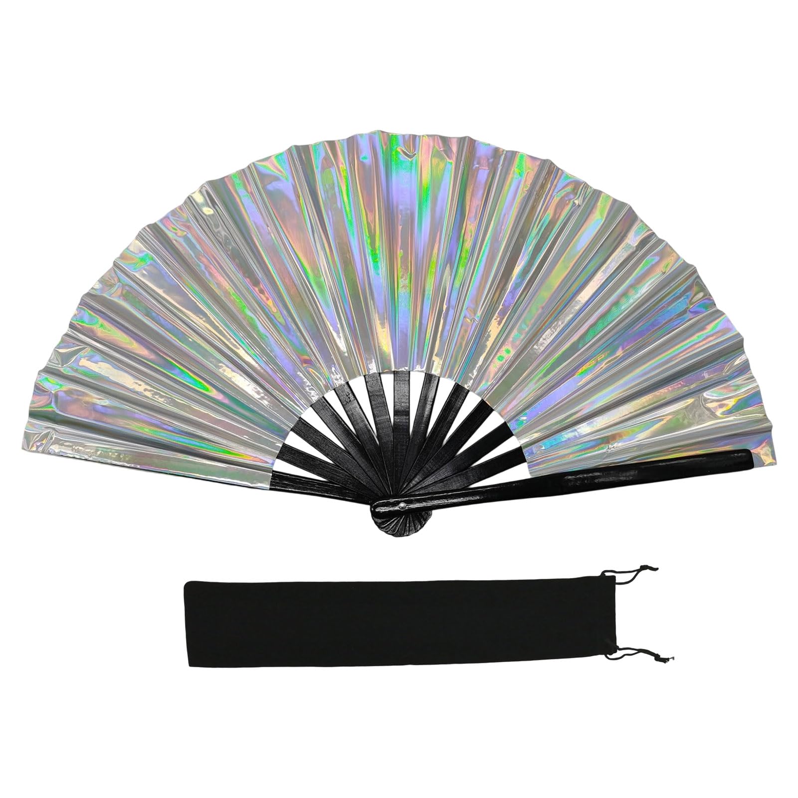 Msioytog PVC Reflective Colorful Large Folding Hand Fan Foldable Clap Fan for and Martial Art Raves Party Folding Dance