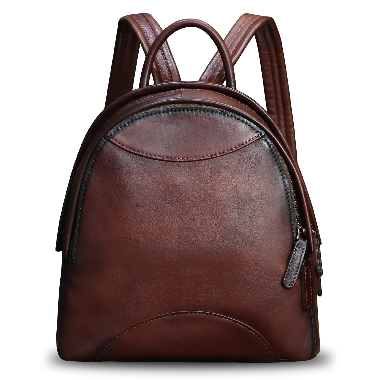 Genuine Leather Backpack Purse for Women Retro Handmade Small Casual Rucksack Satchel Back Bag (Coffee)