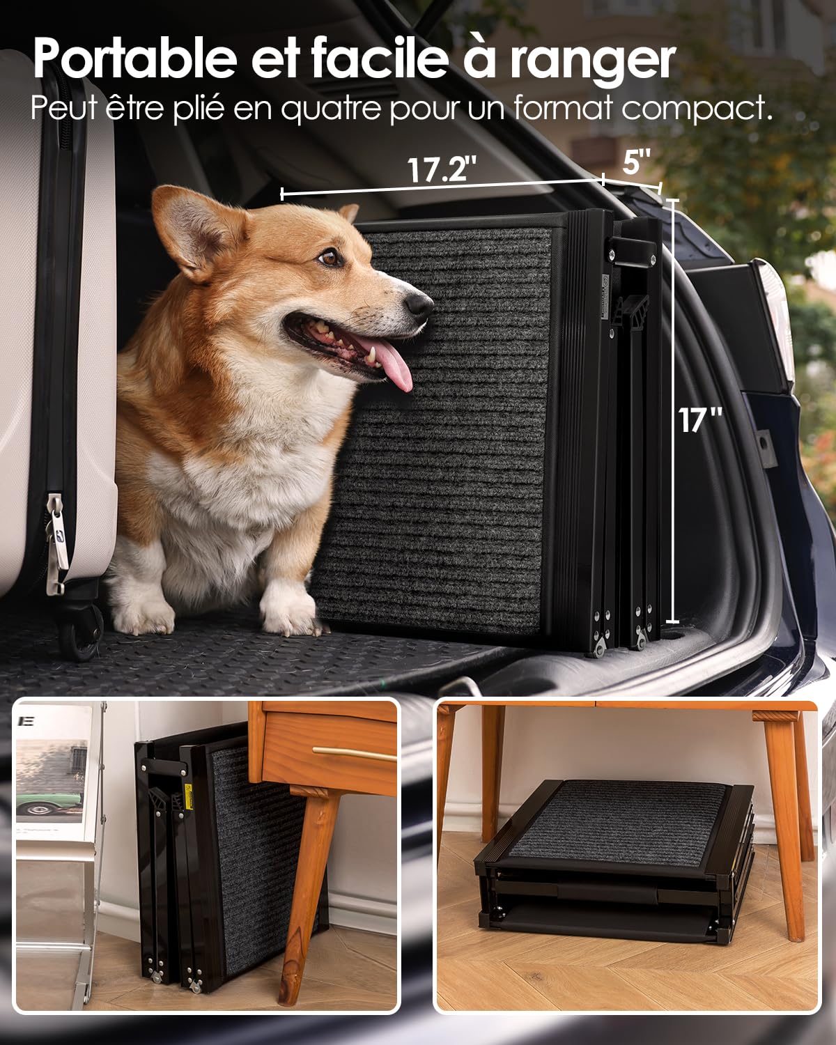 Derimkcoa 160 cm Rampe de voiture pliable pour chien avec tapis antidérapant