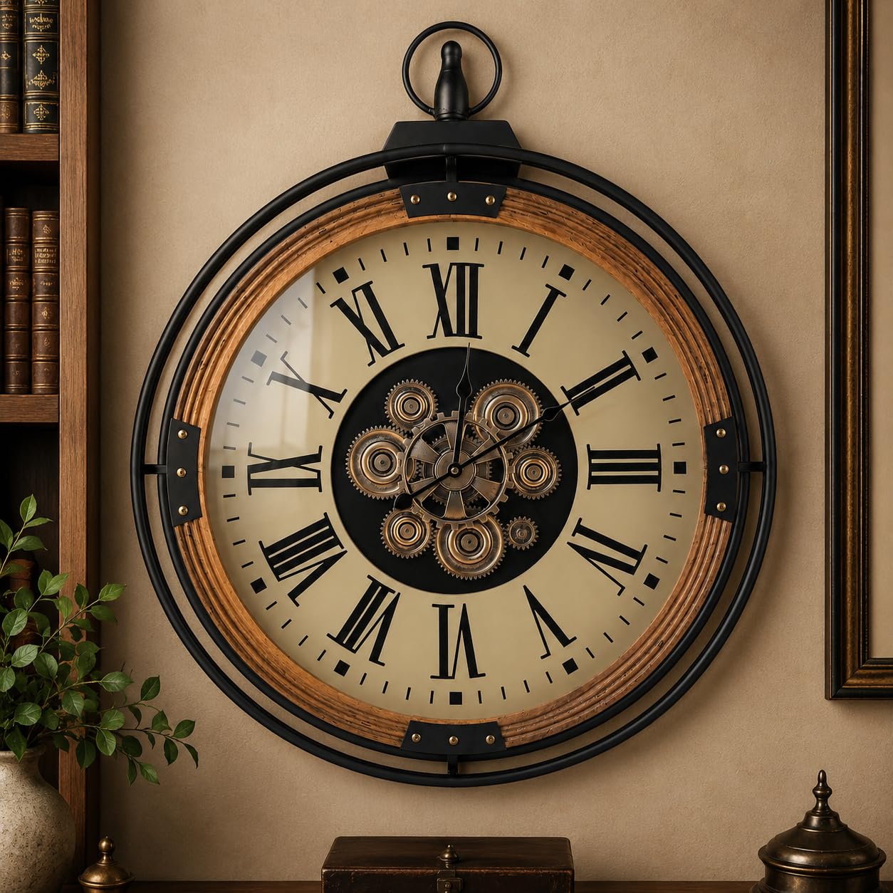 61*74CM Decorative Real Moving Gears Wall Clocks for Living Room Decor — image 1