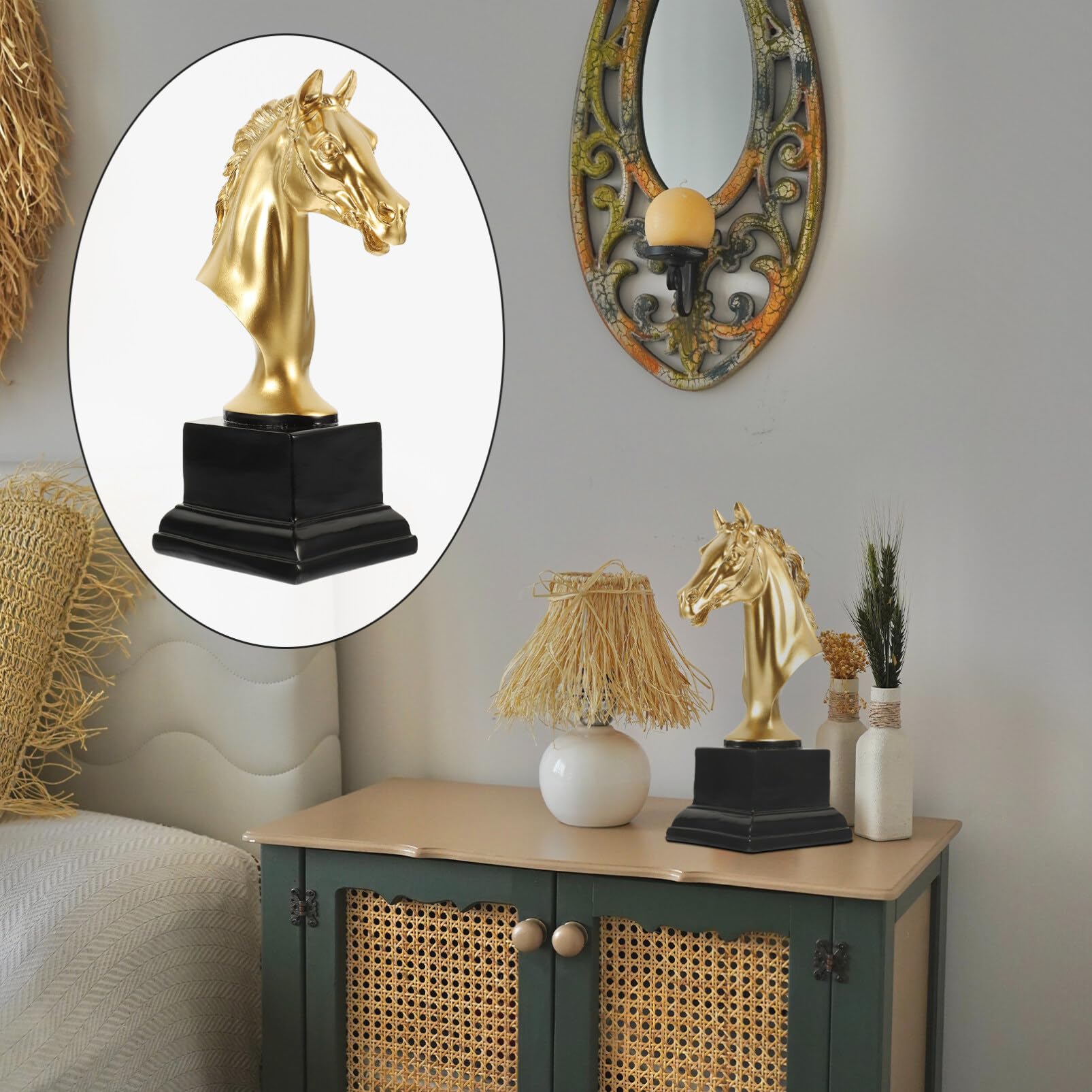 Luxshiny Scultura Decorativa Di Testa Di Cavallo Resina Retro Per Ufficio e Decorazione Domestica Ornamento Da Scrivania Unico Per Amanti Degli Animali