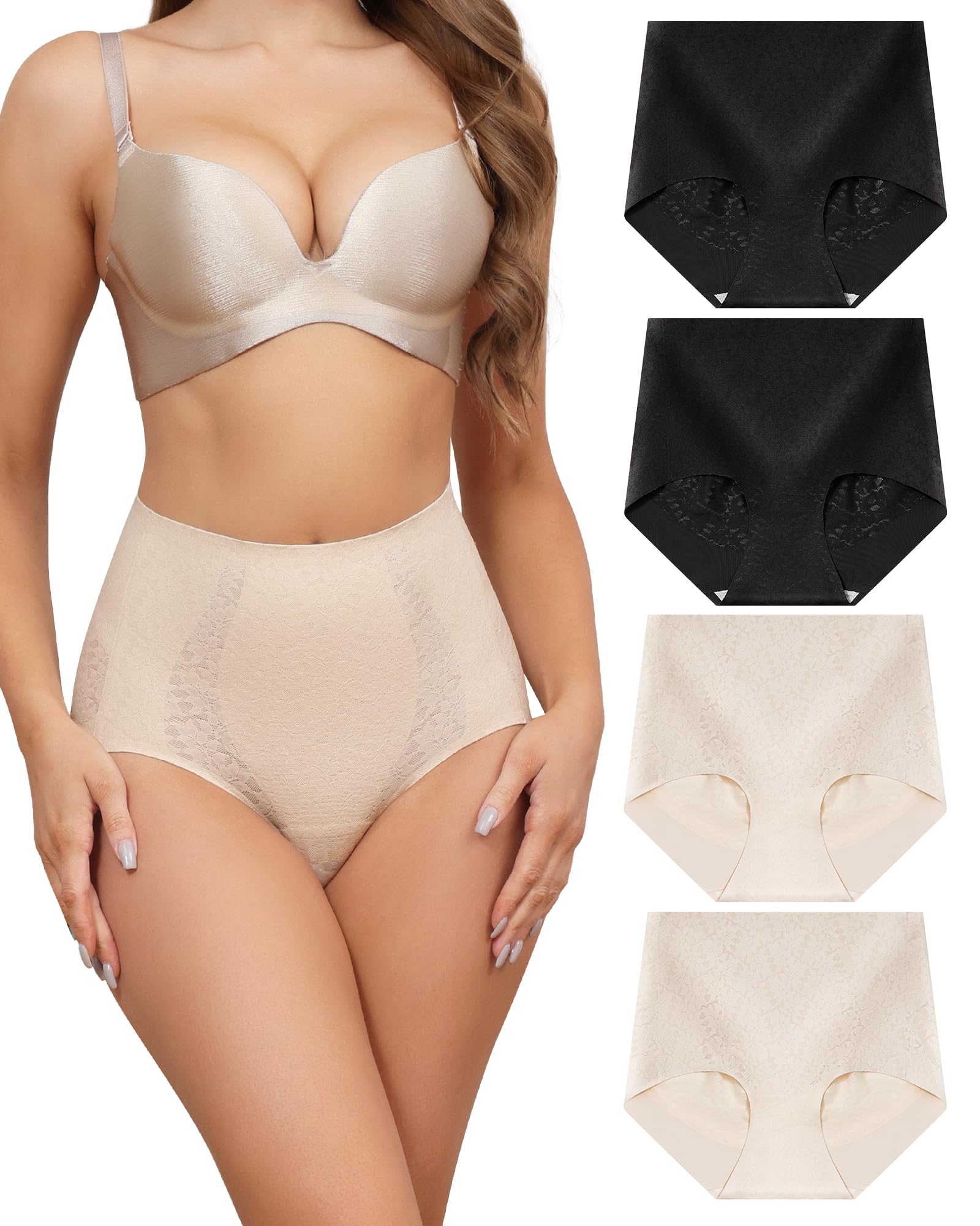 Aijolen Shapewear Damen Bauchweg Unterhose Miederhose Hohe Taille Body Shaper Figurformende Unterwäsche Bauchkontrolle Shaping Miederslips 4er Pack S-XXL