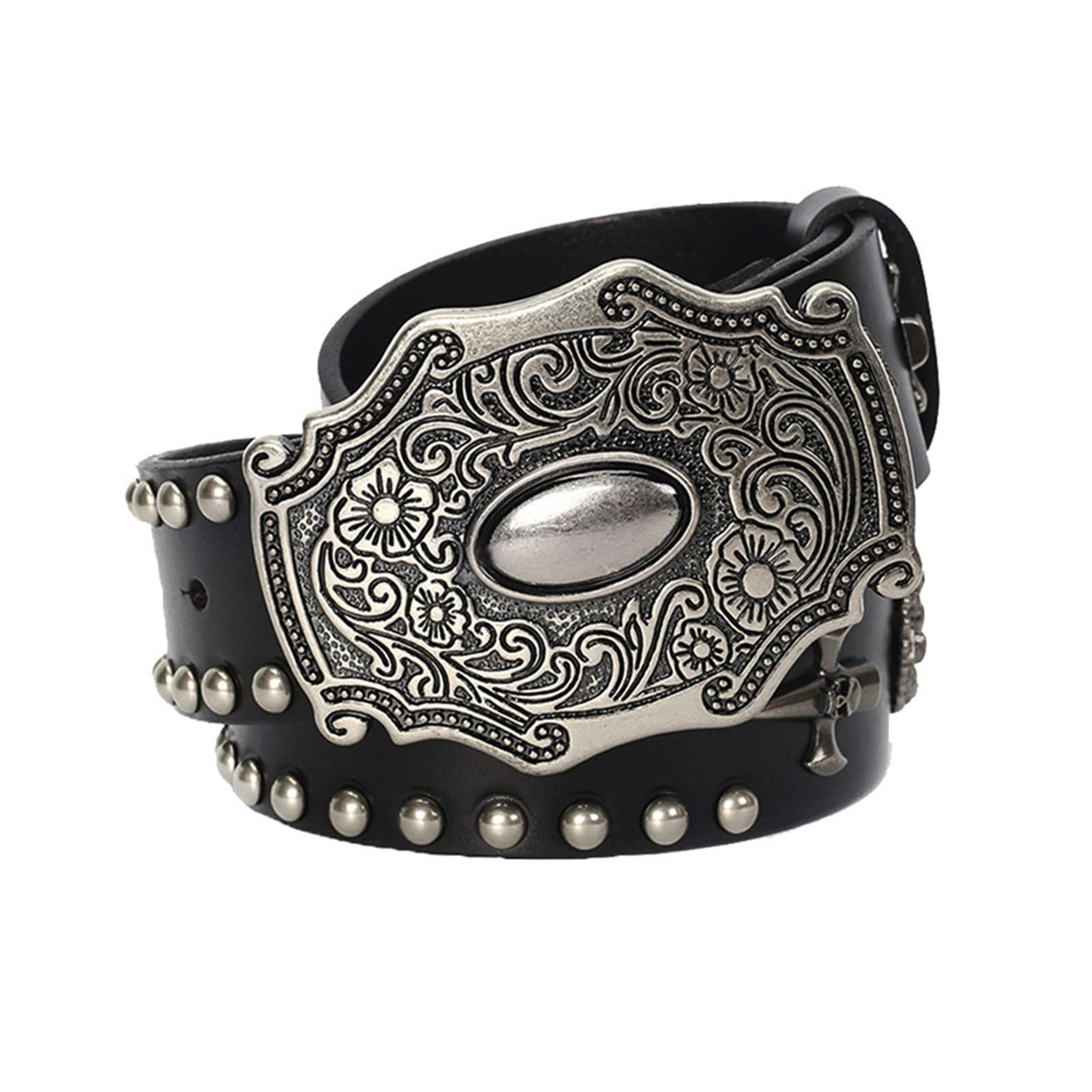 Cinture da Uomo, personalità Nuova Cinghia Punk, Cintura in Pelle Strato for Uomo e Donne, Cintura Hip Hop a Fibbia Liscia (Color : Nero, Size : 120)
