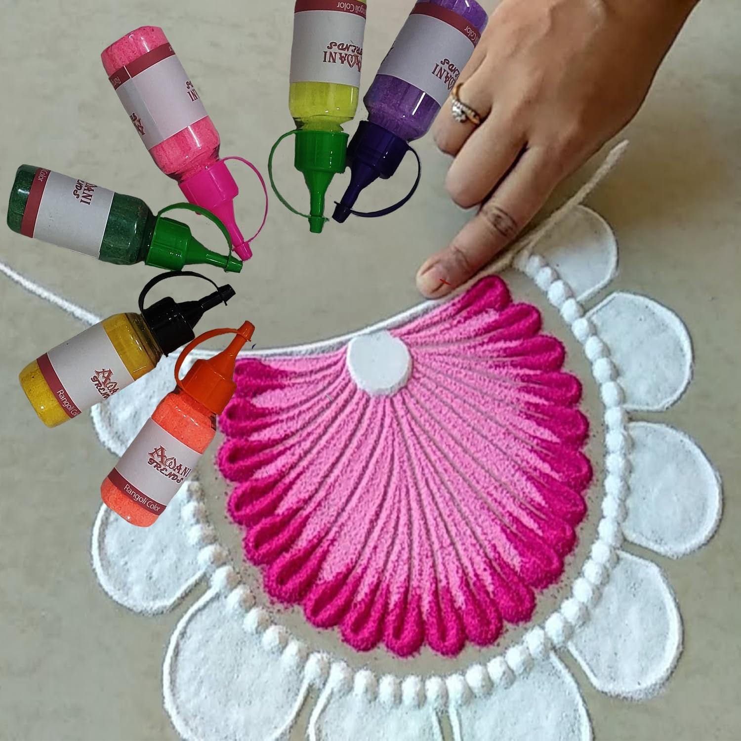 Samyuktha Multi Color Rangoli Colour Powder Bottle Set | Colorful Rangoli Powder for Home Decor, Diwali, Navrati | Rangoli Colors in Plastic Bottles (Set of 10)