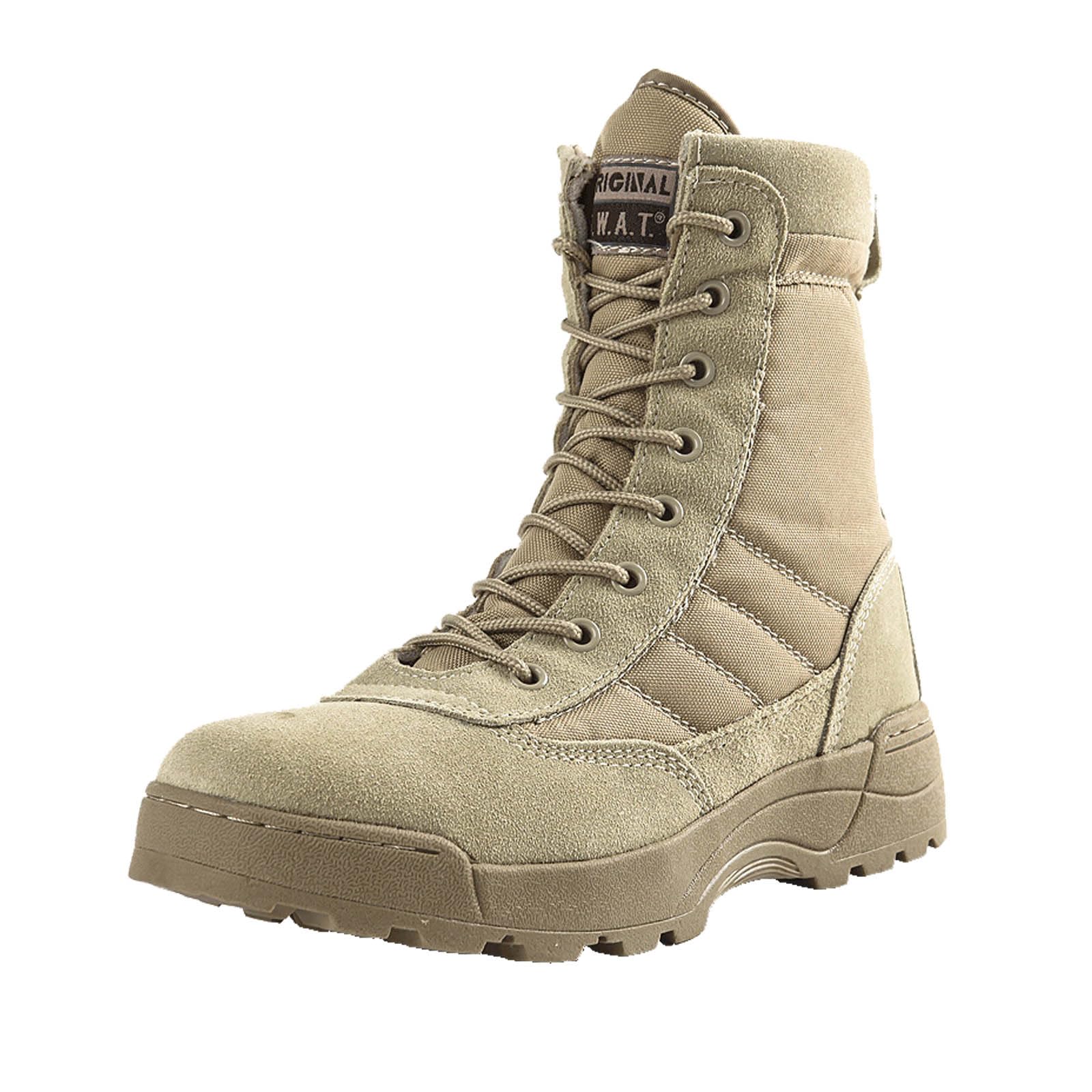 Men's Army Boots Military Tactical Work Boots Side Zipper Leather Motorcycle Combat Boots