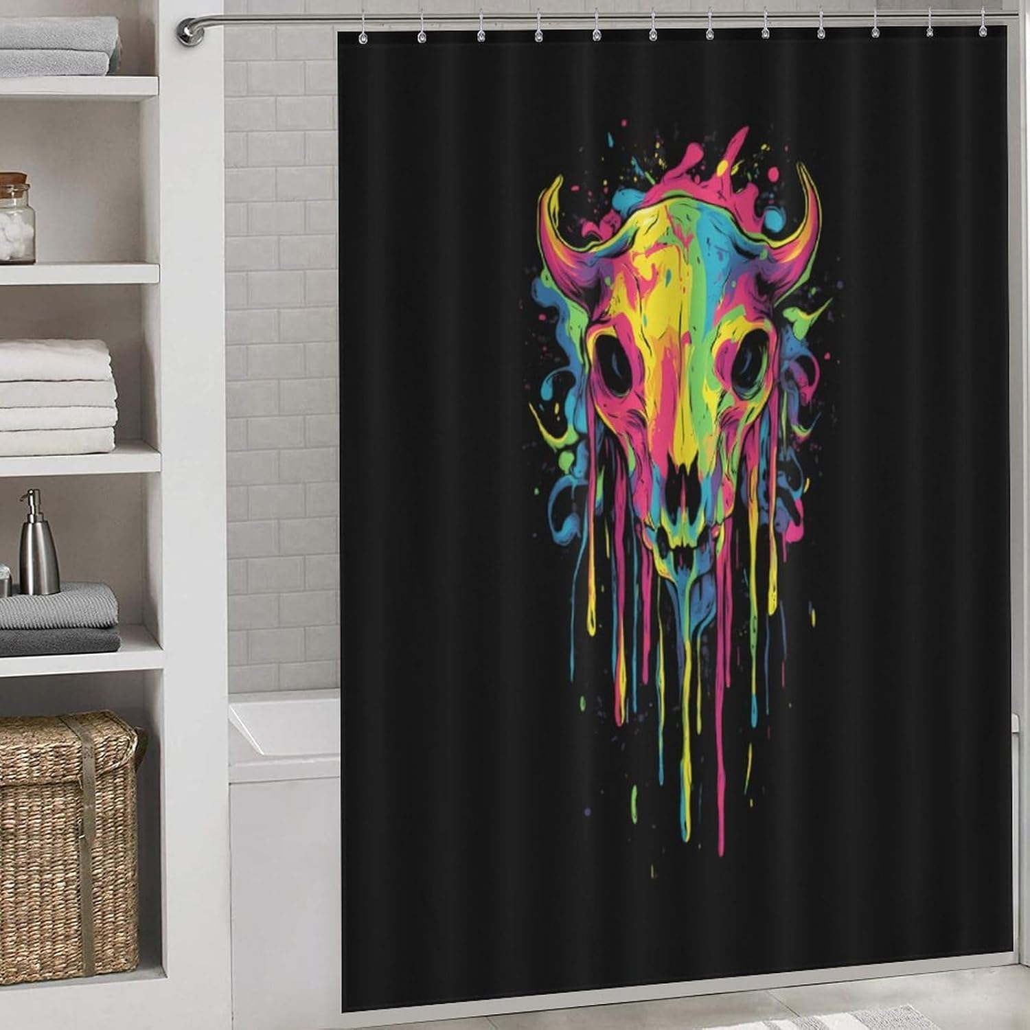 Colorful Skull Cow Funny Shower Curtains Washable Bath Curtain Liner with Hooks for Bathroom Bath Tubs