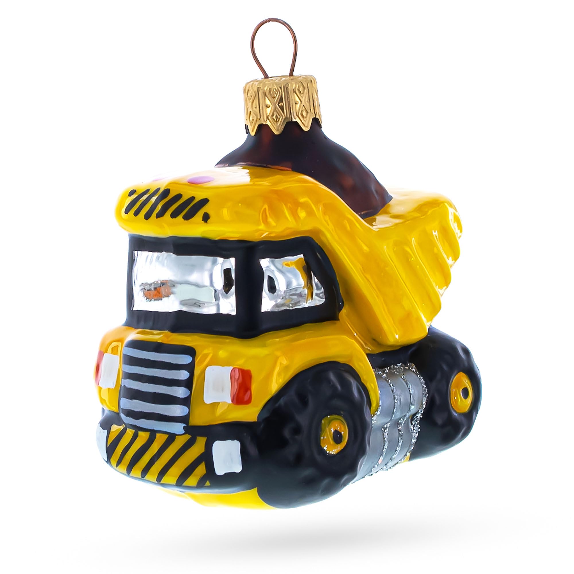 Ornements en verre de camion jaune BestPysanky pour sapin