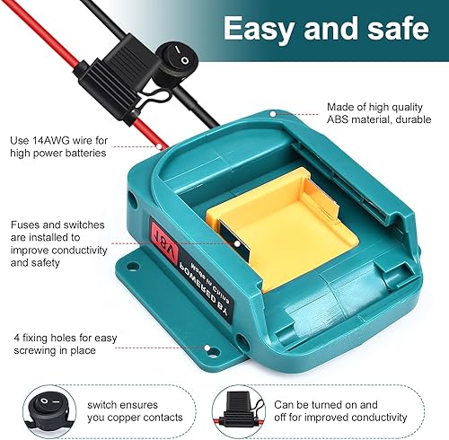 Miniatura 4 de Adaptador de batería de rueda eléctrica para Makita 18V LXT batería con fusible e interruptor conector 14 AWG para BL1850B, BL1860B, BL1830B,
