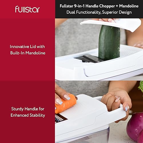 Miniatura 10 de Fullstar Picador de verduras 9 en 1 con bandeja de captura extra grande - Picador de verduras XL, cortador de verduras - Picador de alimentos,
