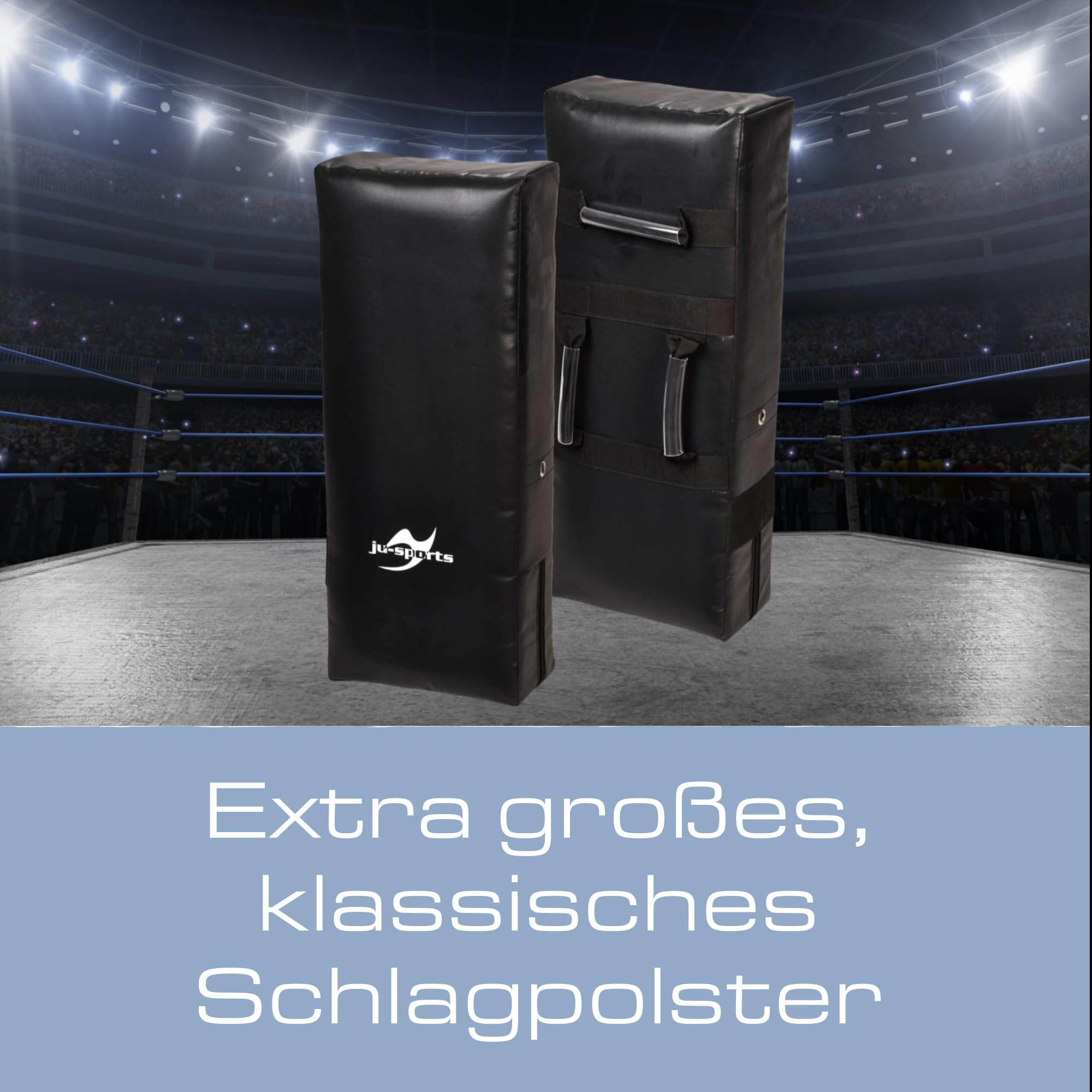Ju-Sports Schlagpolster Kampfsport Punch groß 75 x 30 x 15cm - Gerade Pratzen Kickboxen & Taekwondo aus Kunstleder, Ideal zum Trainieren von Kicks, 3 Schlaufen