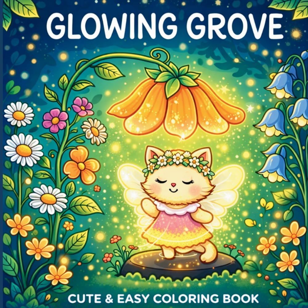 Glowing Grove: Cute & Easy Coloring Book, 42 Unique Enchanted Forest Illustrations for Adults and Teens — Fairy Cats, Magical Flowers & Whimsical Nature Scenes