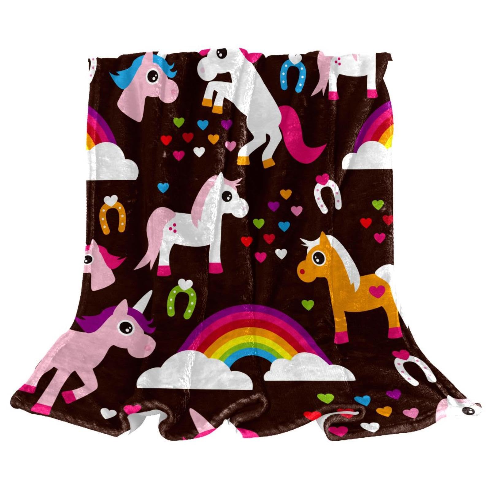 Couverture polaire arc-en-ciel licorne 150x130 cm pour lit et canapé