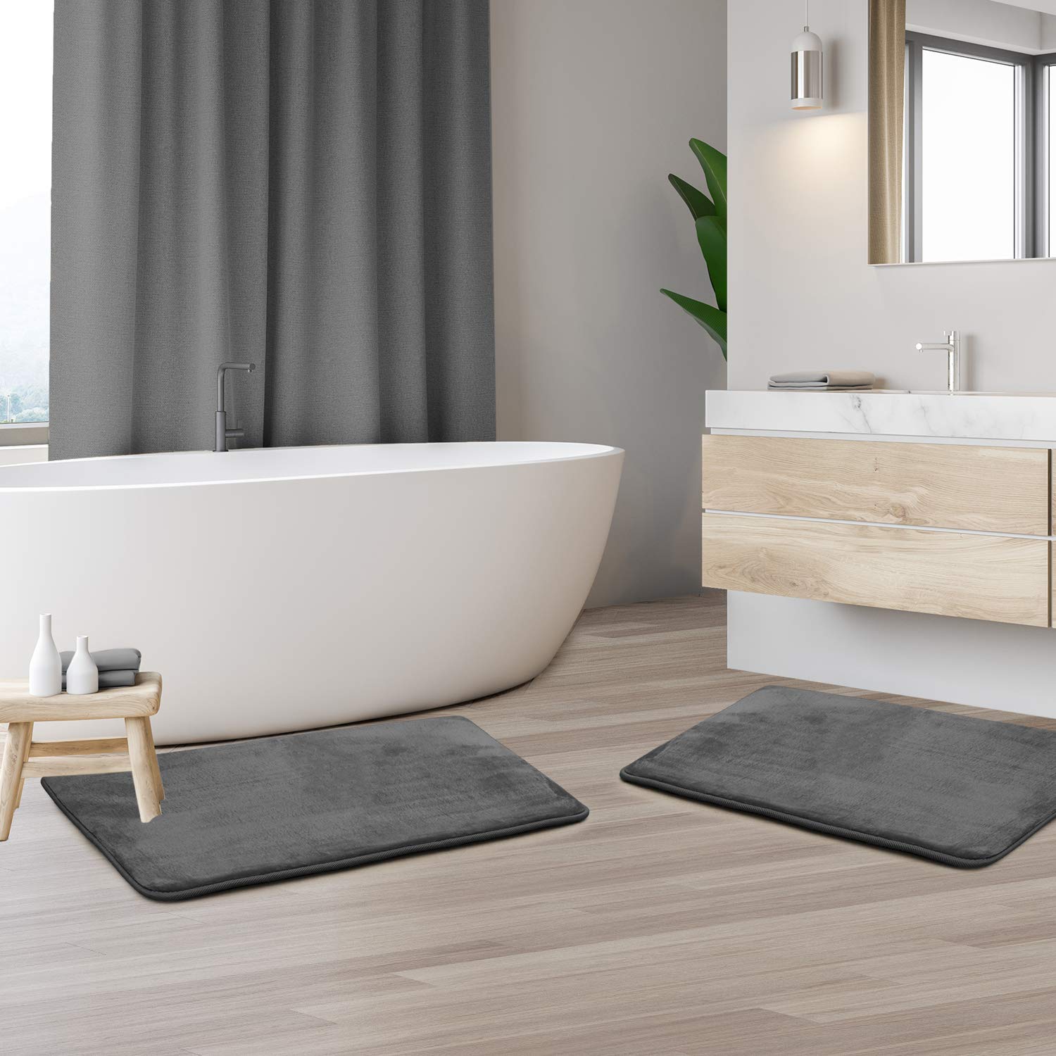 Clara Clark Juego de 2 alfombras de baño de espuma viscoelástica, afelpadas, acogedoras, ultrasuaves, antideslizantes, perfectas para tus alfombras para baño, lavables a máquina, de secado rápido