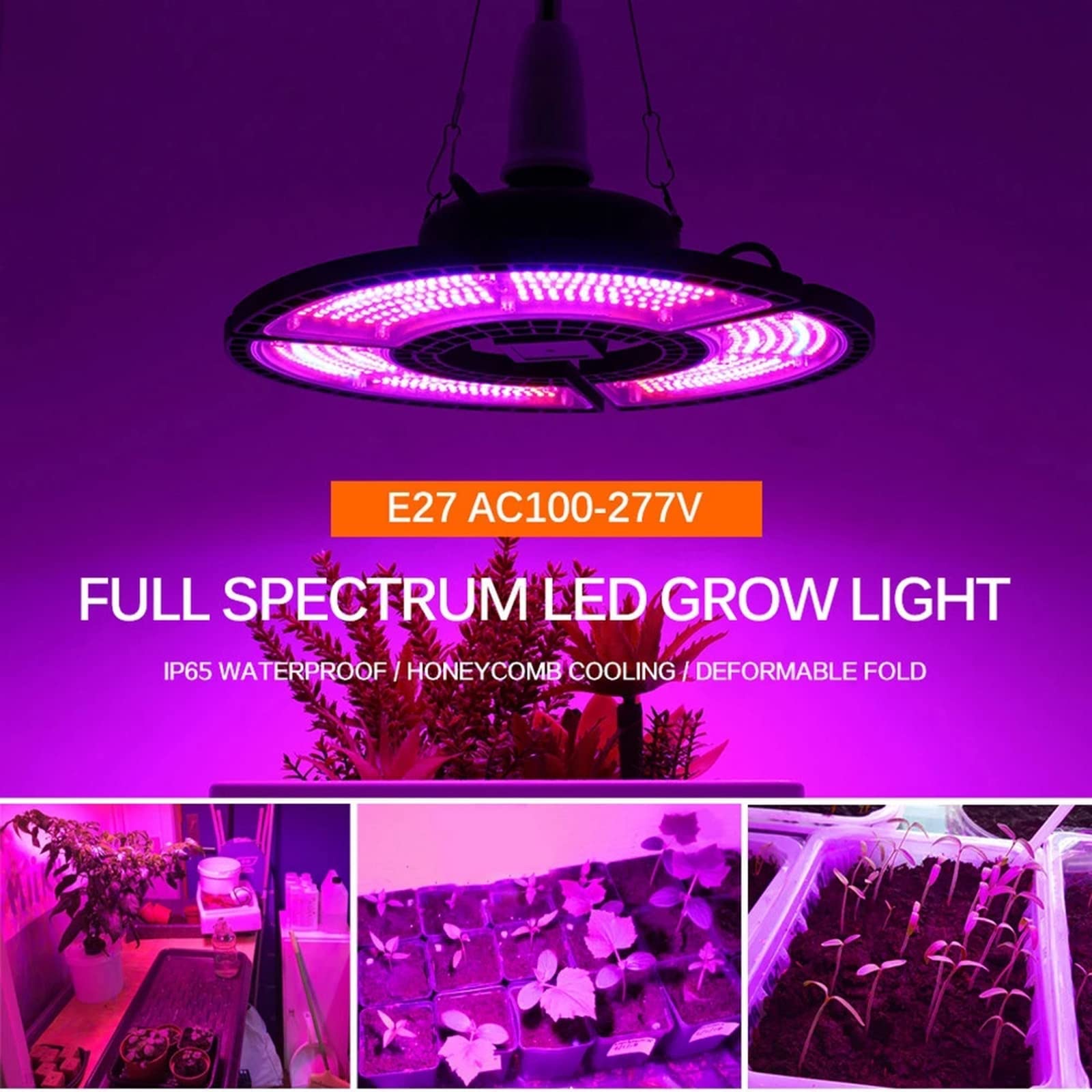 Kryty E27 Pełne spektrum 100W-288 Diody LED Oświetlenie LED do uprawy, wodoodporne światło do wzrostu roślin z czerwonym i niebieskim widmem, dla roślin Ciepłe białe diody LED Namiot do uprawy
