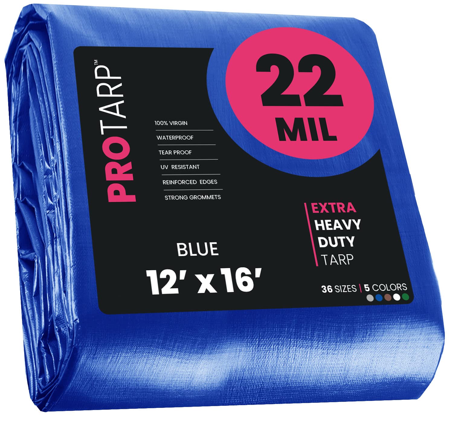 Extreme Heavy Duty 22 Mil Tarp Cover, Waterproof, UV Resistant, Rip and Tear Proof, Poly Tarpaulin with Reinforced Edges for Roof, Camping, Patio, Pool, Boat. (Blue 12′ X 16′)