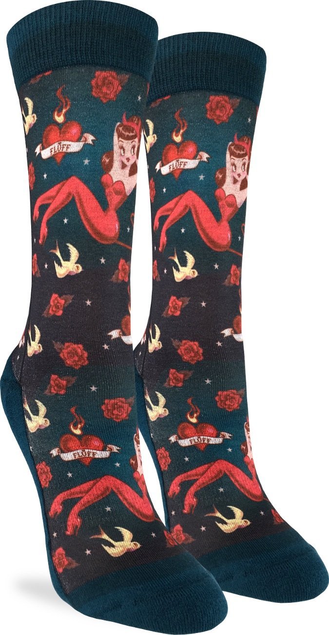 Good Luck Sock Women's She Devil Crew Socks - Black, Adult Shoe Size 5-9