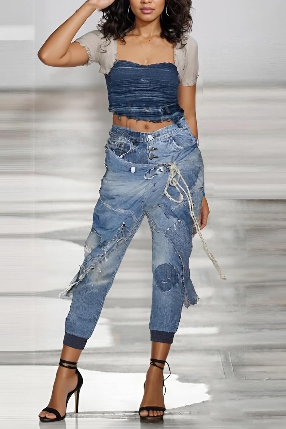 Vakkest Womens High Waisted Skinny Jeans Stretchy Patchwork Ripped Wrap Denim Pants Distressed Leggings Trouser - Image 4