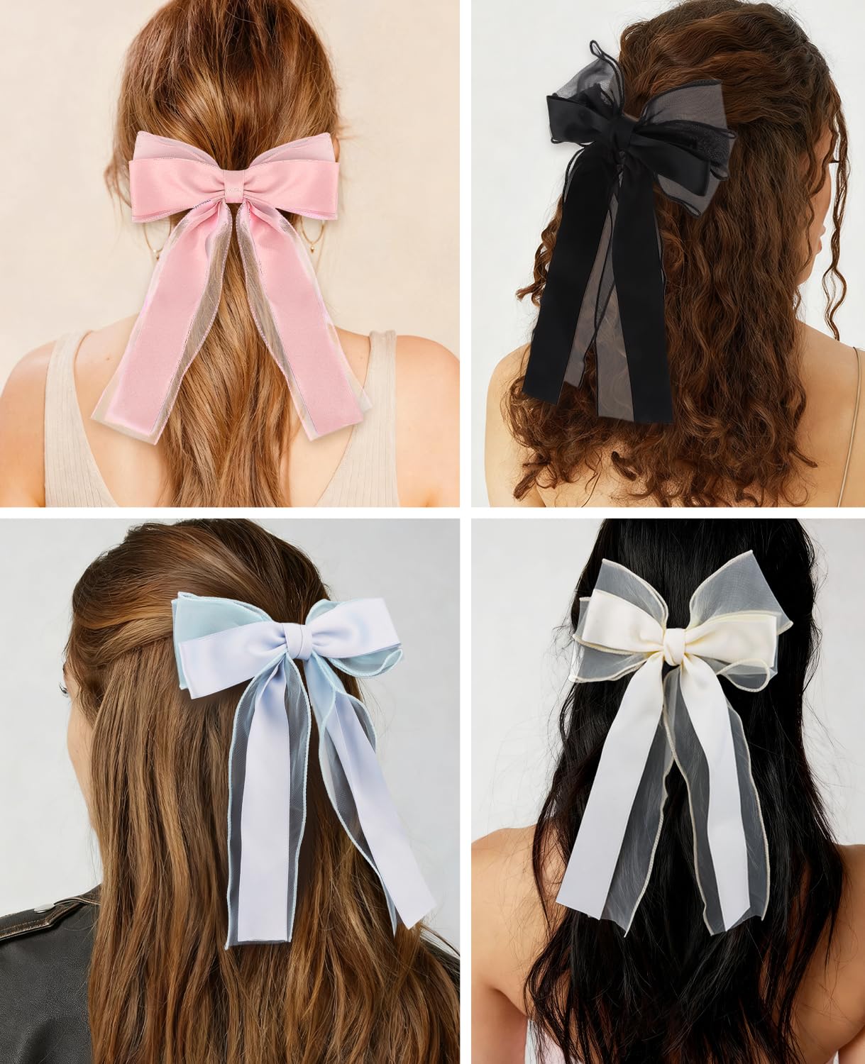 Wecoe 4pcs Hair Bows for Women Sheer Ribbon Bows Clips Hair Barrettes Christmas Hair Accessories for Women & Girls - Image 2
